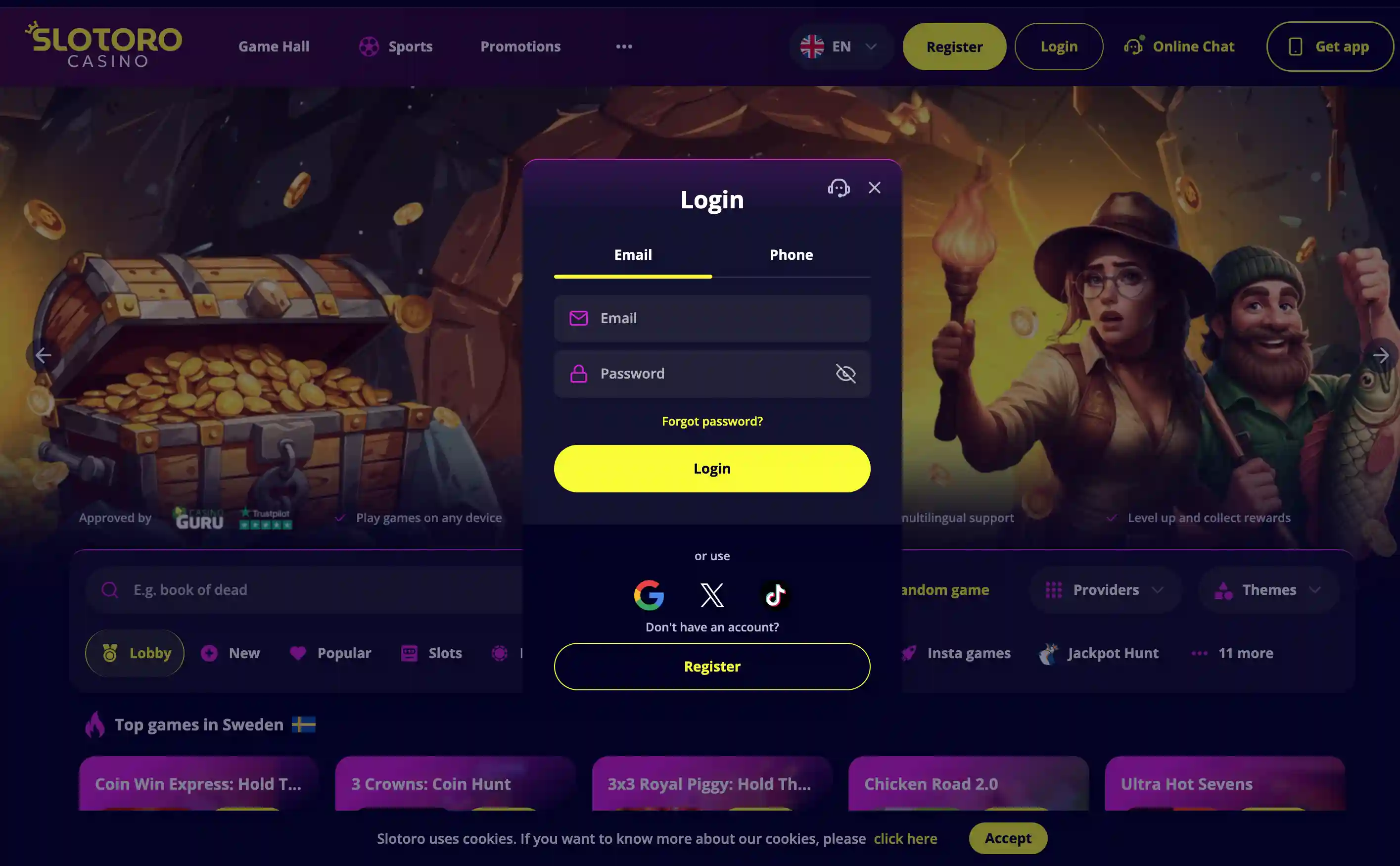 Slotoro Casino Sweden inloggningssida